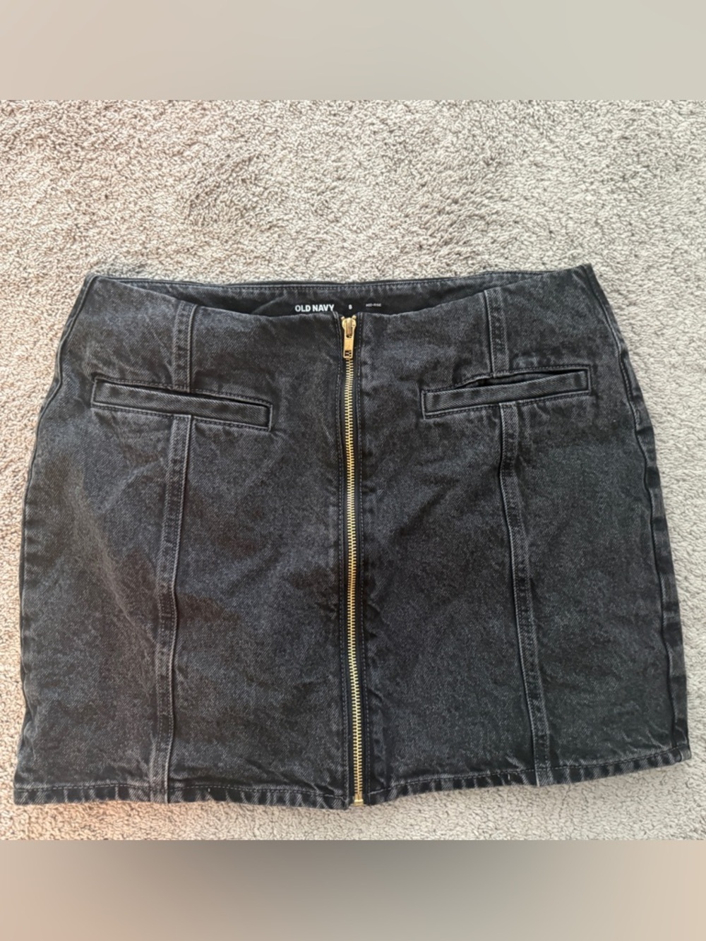 Old Navy Washed Black Denim Mini Skirt with Gold Front Zip